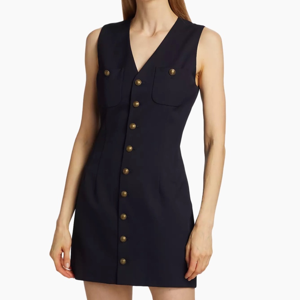 Frame Button-Front Stretch-Wool Minidress